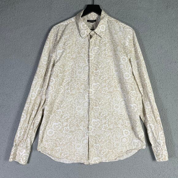 Express Men’s Paisley Button Down Dress Shirt Large 100% Cotton Beige White - Picture 1 of 9